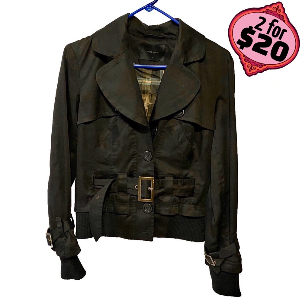 🎉2/$20 Vero Moda Balsa Short Jacket Belted Bomber Blazer Cropped Collared Coat